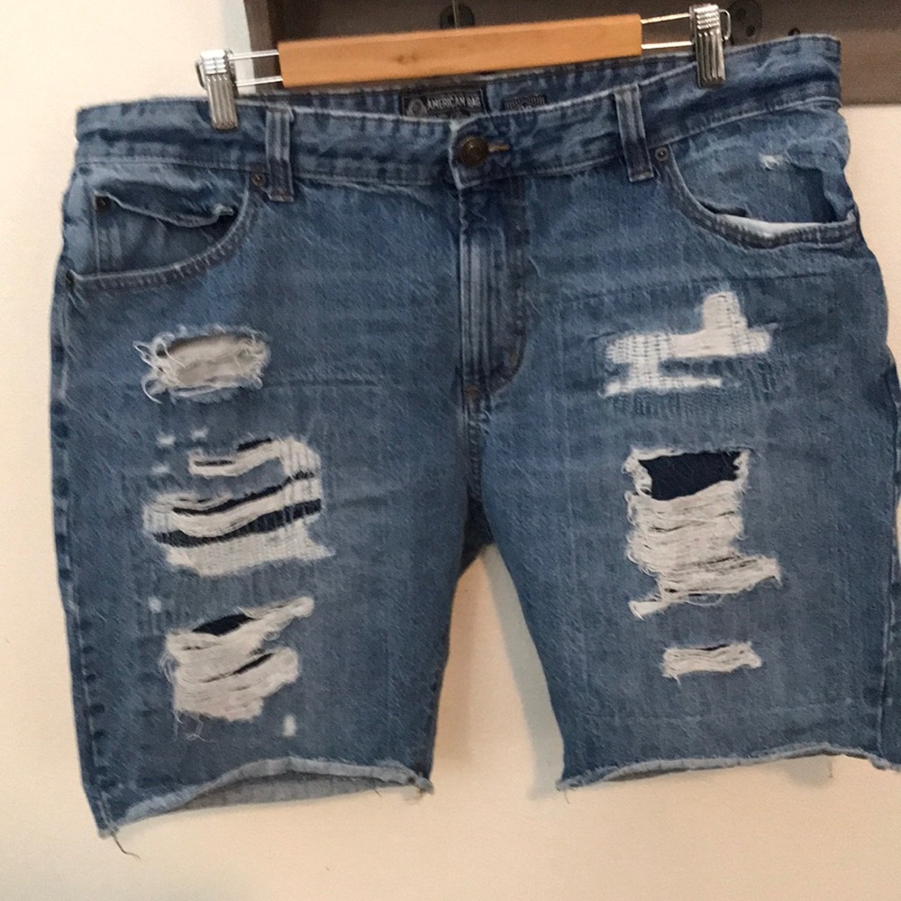 American Rag blue distressed/patched jean shirts size 38